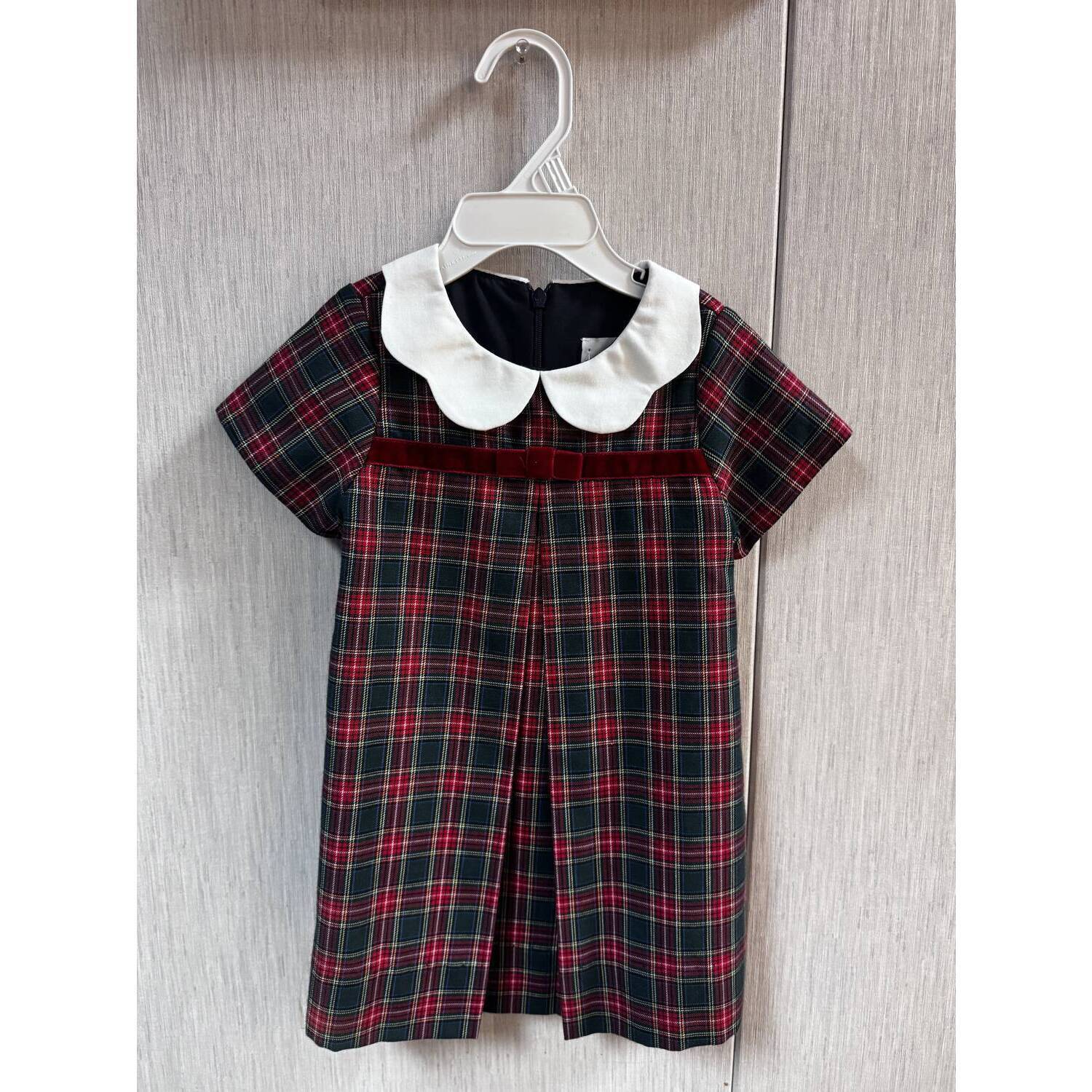 New Florence Eiseman Kid's Plaid Dress With Velvet Ribbon In Red/Green